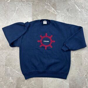 Vintage Toshiba Sweatshirt Mens XL Navy Blue Pullover Embroidered Crewneck